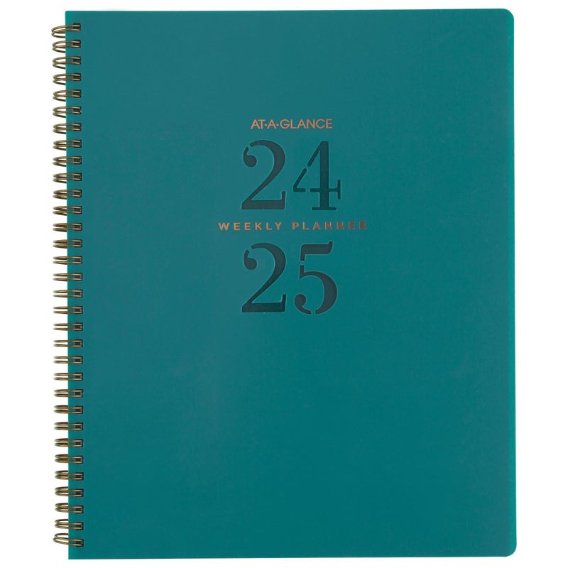 AT-A-GLANCE Planner 2024-2025 Academic, Weekly & Monthly, 8-1/2"" x 11"", Large, Monthly Tabs, Flexible Cover, Signature Lite, Teal (YP90LA12) - Image 1